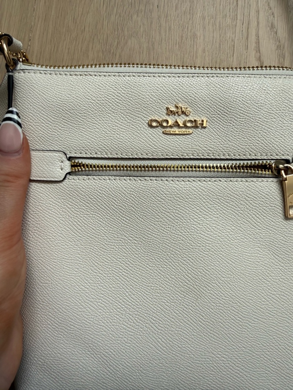 Coach Cream Pebbled Leather Crossbody with Gold Hardware